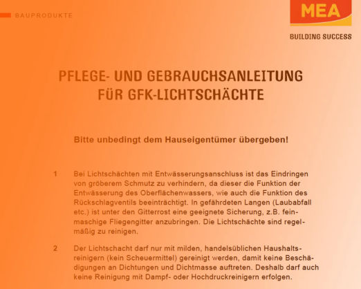 Pflege und Gebrauchsanleitung für GFK-Lichtschächte