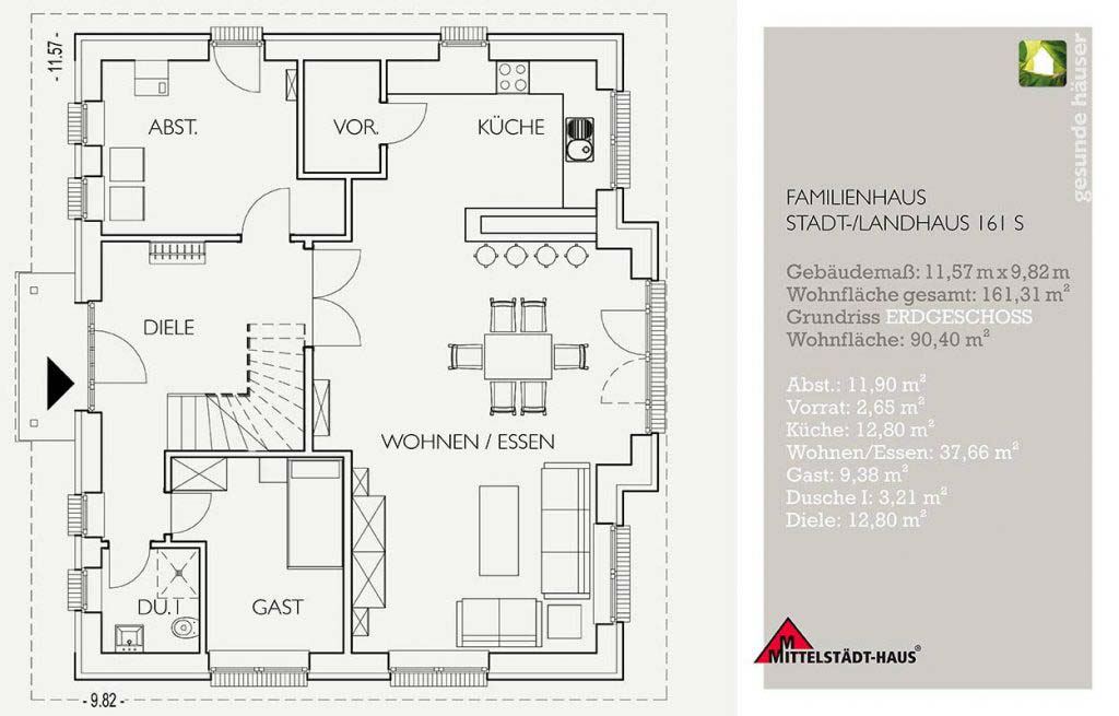 Modernes Einfamilienhaus Grundriss Beispiel 160 m² Erdgeschoss