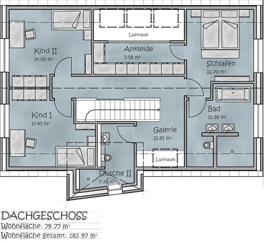 Modernes Einfamilienhaus Grundriss Beispiel 180 m² Obergeschoss