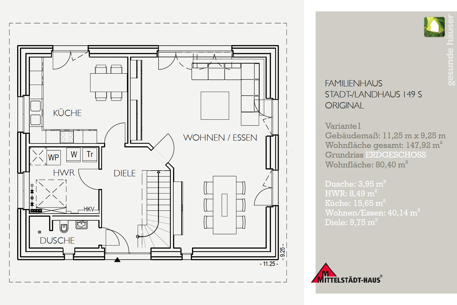 Grundriss-Beispiel Einfamilienhaus 149S - Original mit geschlossener Küche
