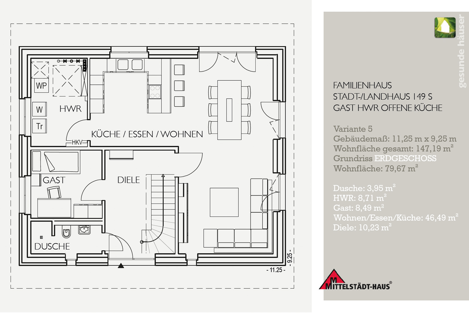 Grundriss-Beispiel Einfamilienhaus 149S - Mit offener Küche und Gästezimmer